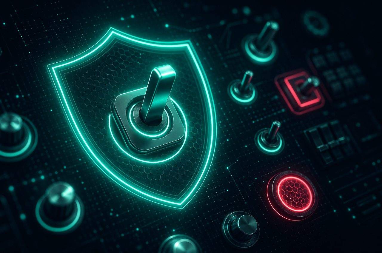 Abstract control panel of glowing protection toggles