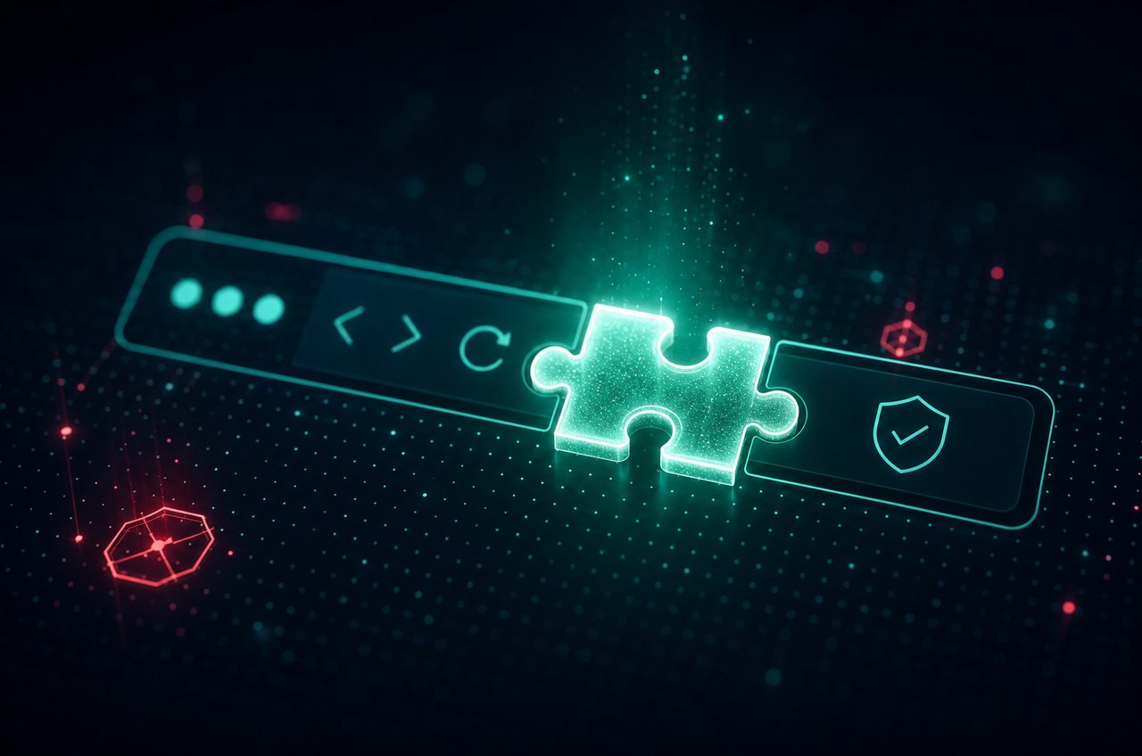 A puzzle piece of light snapping into a browser toolbar