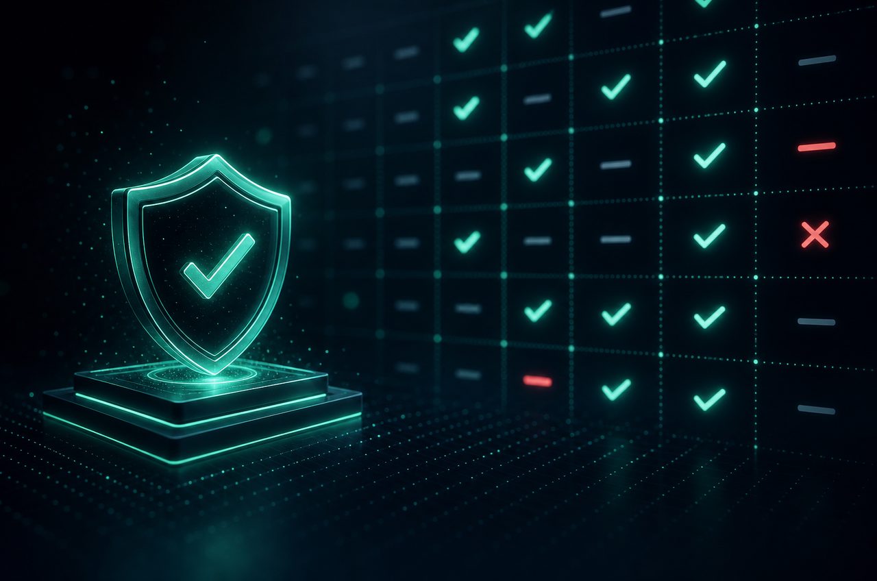 A grid of glowing checkmarks like a comparison chart